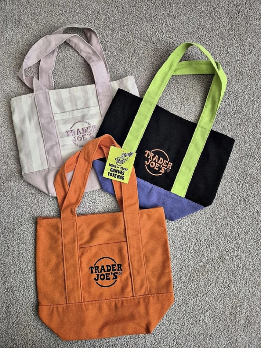 Trader Joe's Trick-or-Treat Mini Canvas Tote Bags & Striped Mini Tote